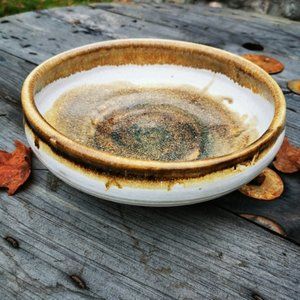 Vintage Tan Drip Glaze Art Pottery Signed Bowl